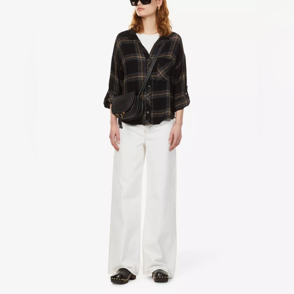 Bella Dahl Relaxed Plaid Stretch-Twill Roll Tab Shirt sz Large - Picture 3 of 7